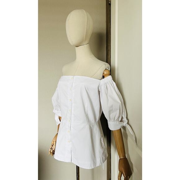 Lela Rose PEARL Women's Elbow-Sleeve Off-The-Shoulder Poplin Top White Sz 6 $295 - Picture 6 of 16
